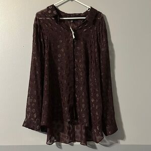 Lane Bryant 26/28 Brown Long Sleeve Button Up top NWT